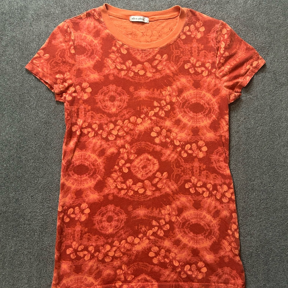 Allen Allen Red & Orange Patterned Short Sleeve Top
